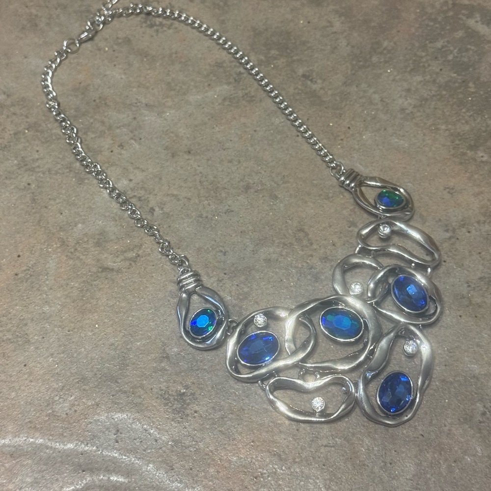 EUC Silver and Blue Statement Necklace - Picture 5 of 8